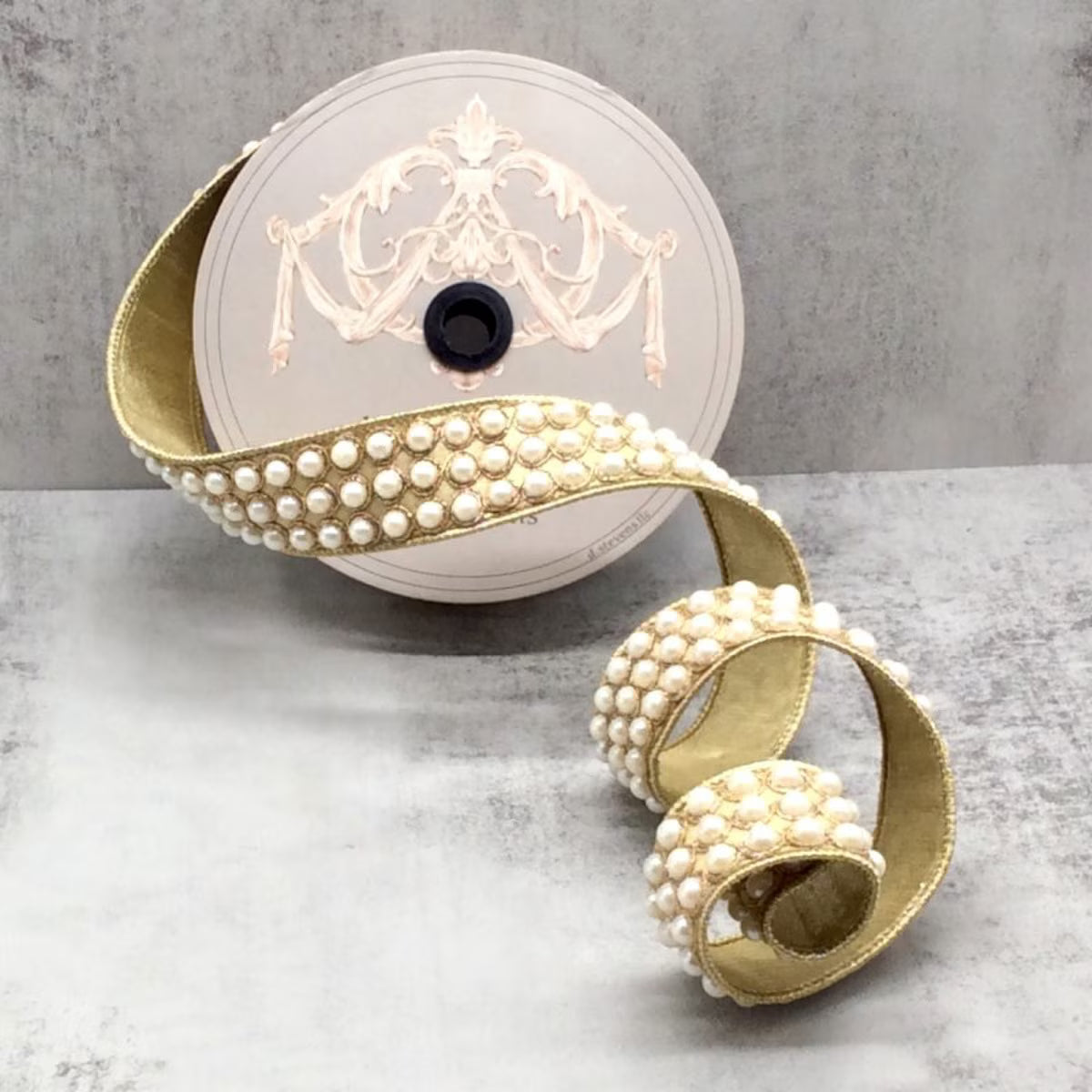 Metallic Dupioni Pearls Gold Wired Ribbon