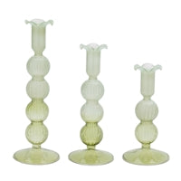 Green Glass Taper Candle Holder - Set of THREE