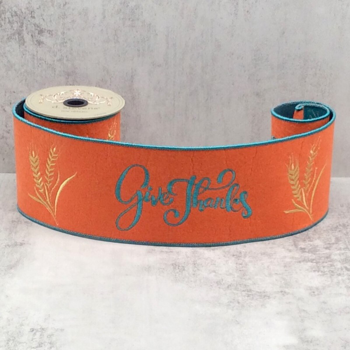 Felt Embroidery "Give Thanks" Wired Ribbon