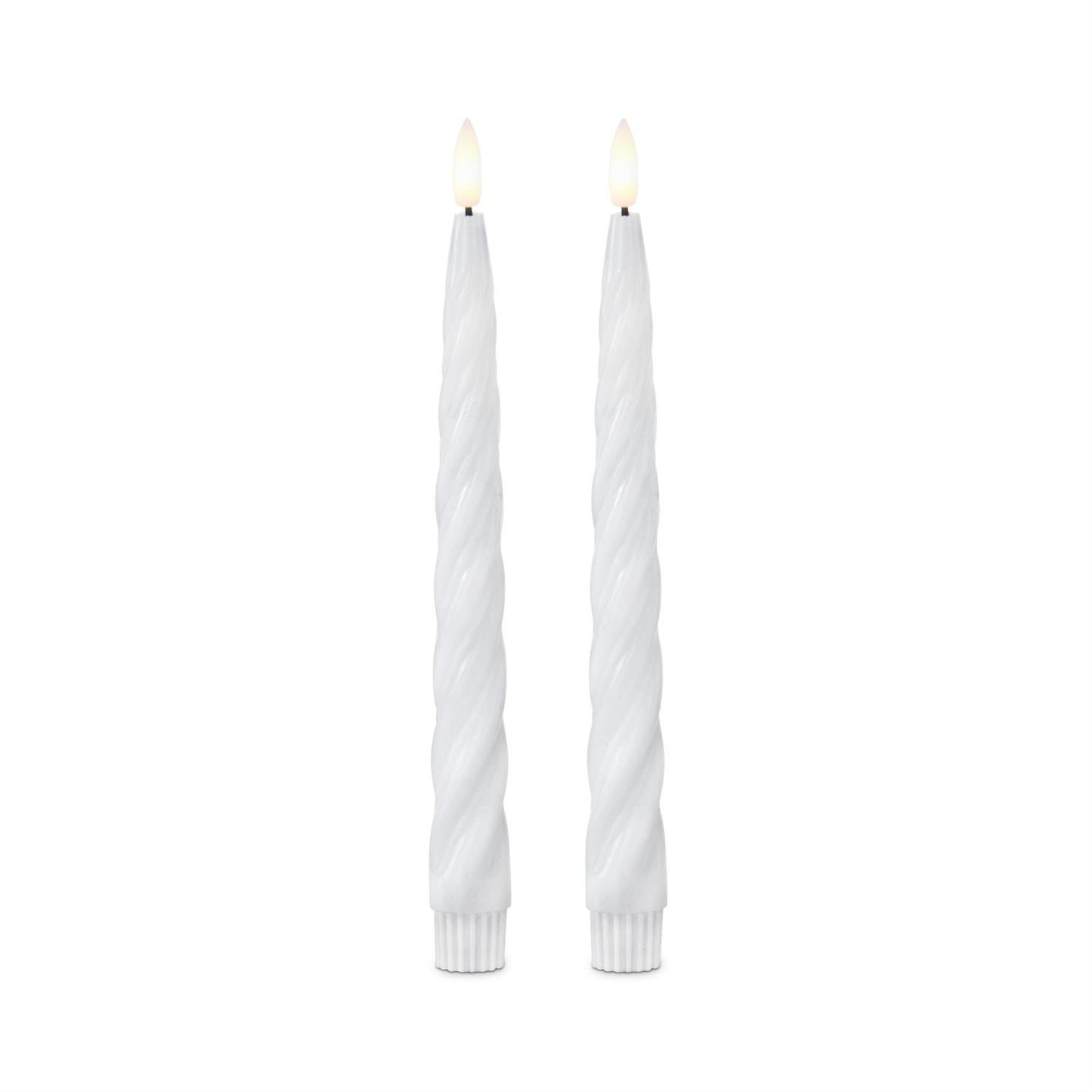 White Spiral LED Taper Candles S/2