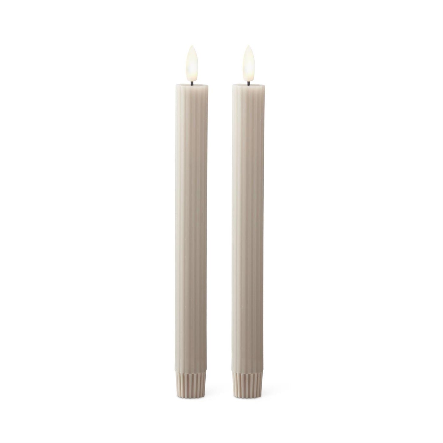 Taupe Thin Line LED Taper Candles S/2