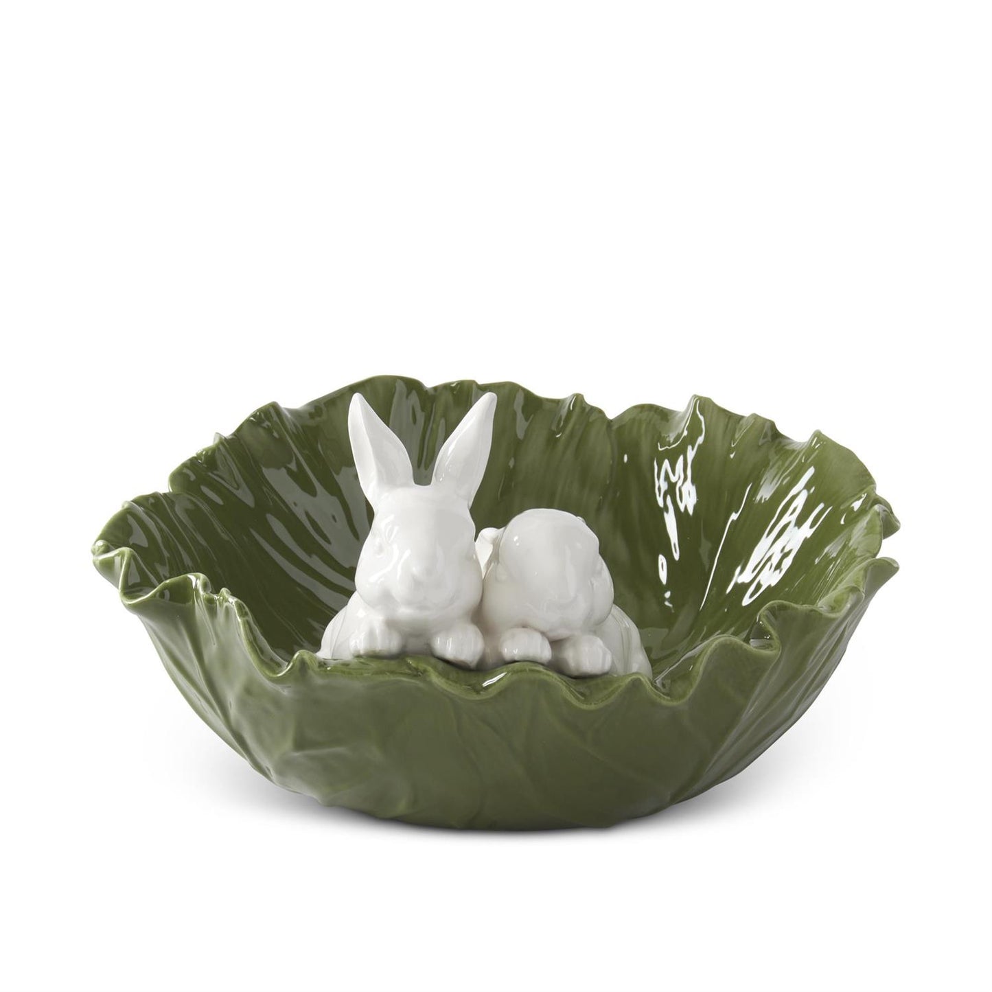 White and Green Cabbage Bowl with Rabbits