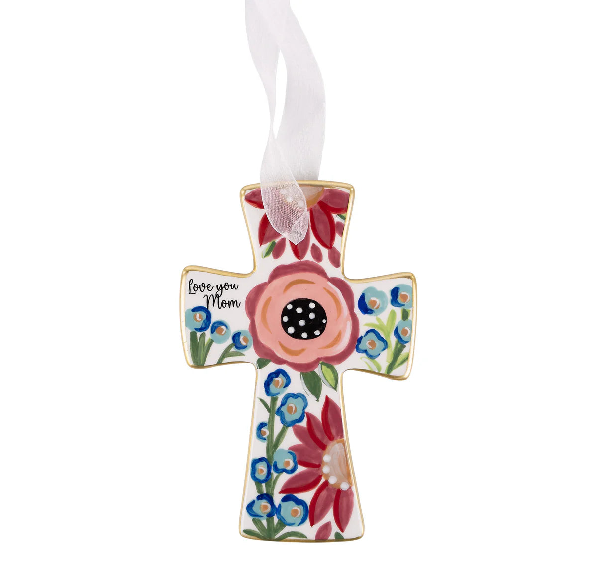 "I Love You Mom" Floral Cross