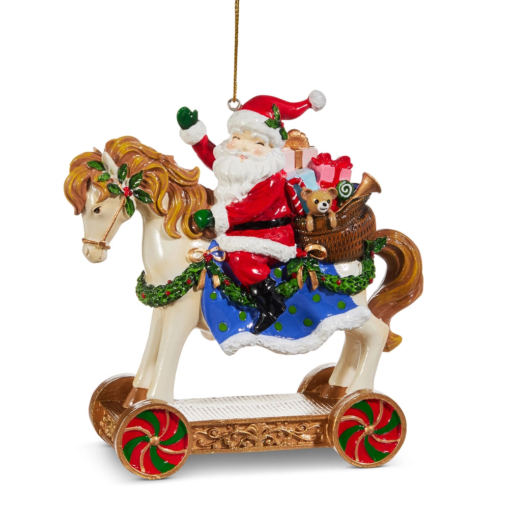Santa on Toy Horse Ornament