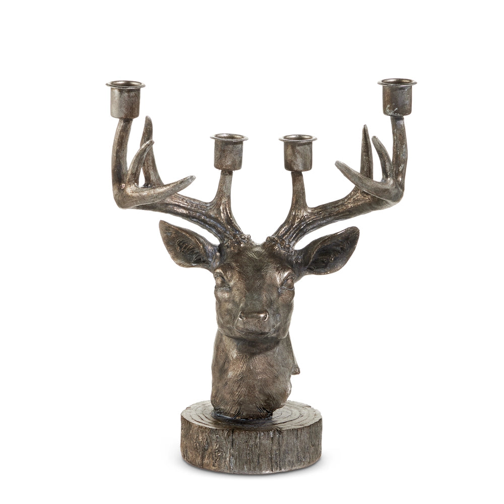 Pewter Finish Deer Candelabra