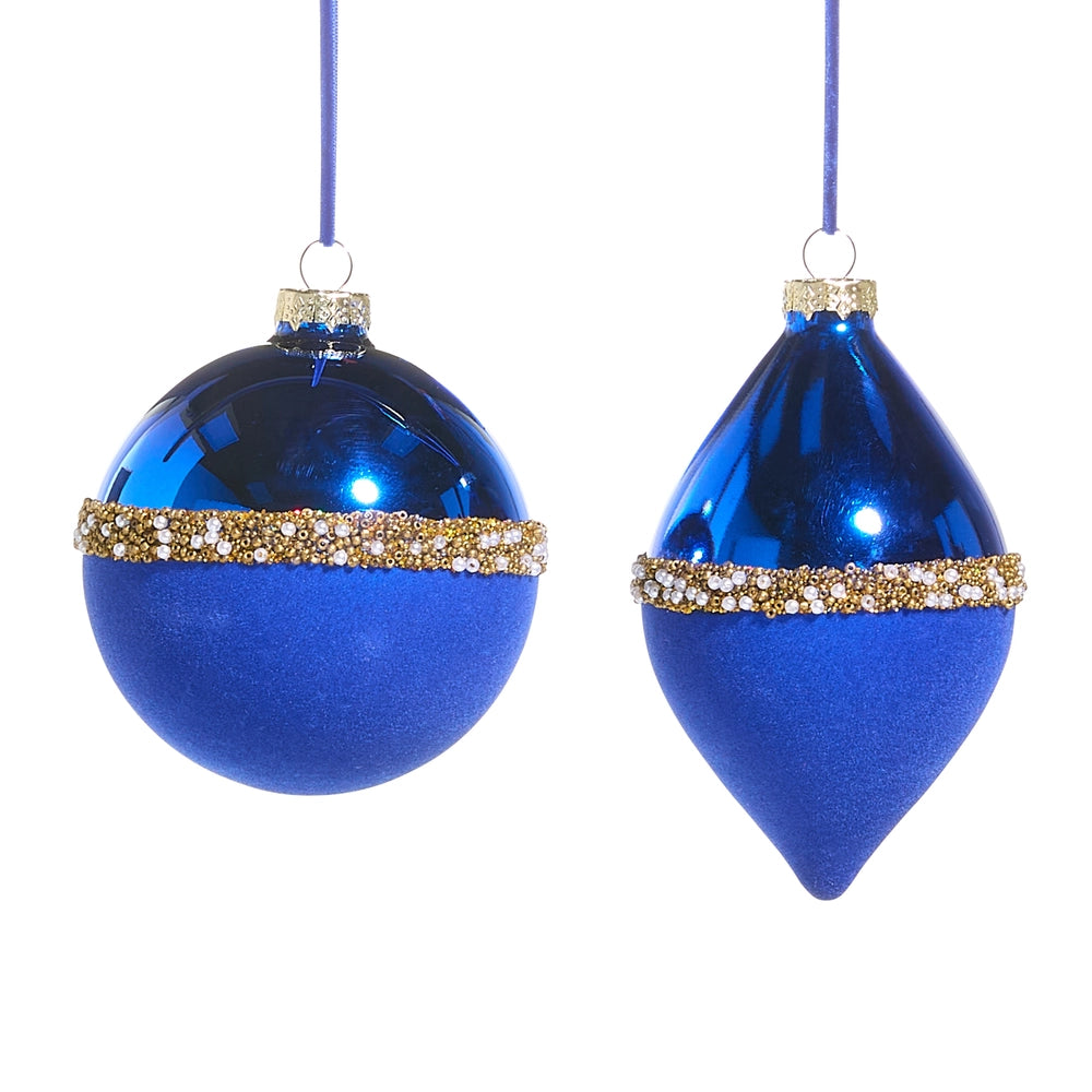 Blue Pearl Banded Velvet Ornament
