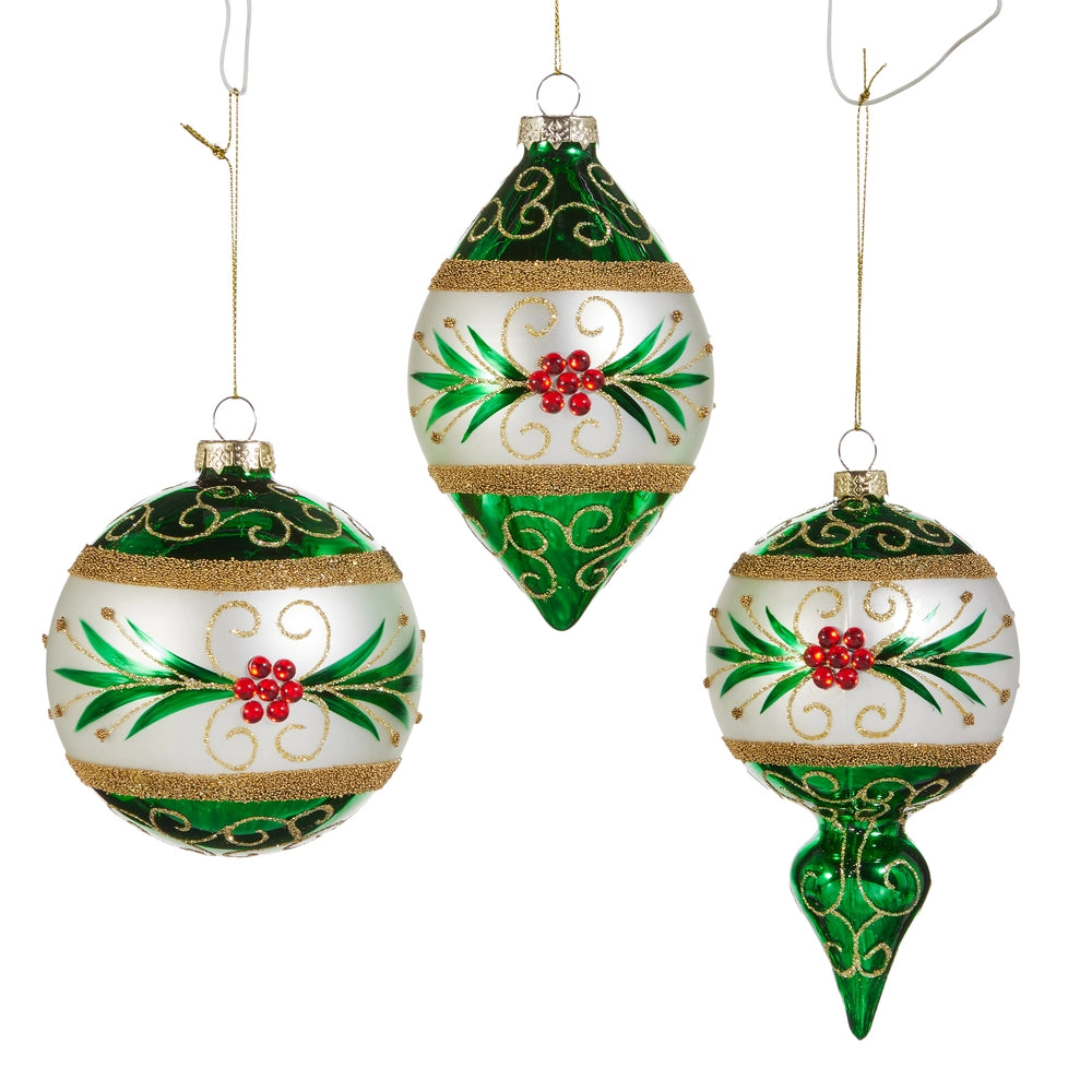 Green and White Embellished Ornament