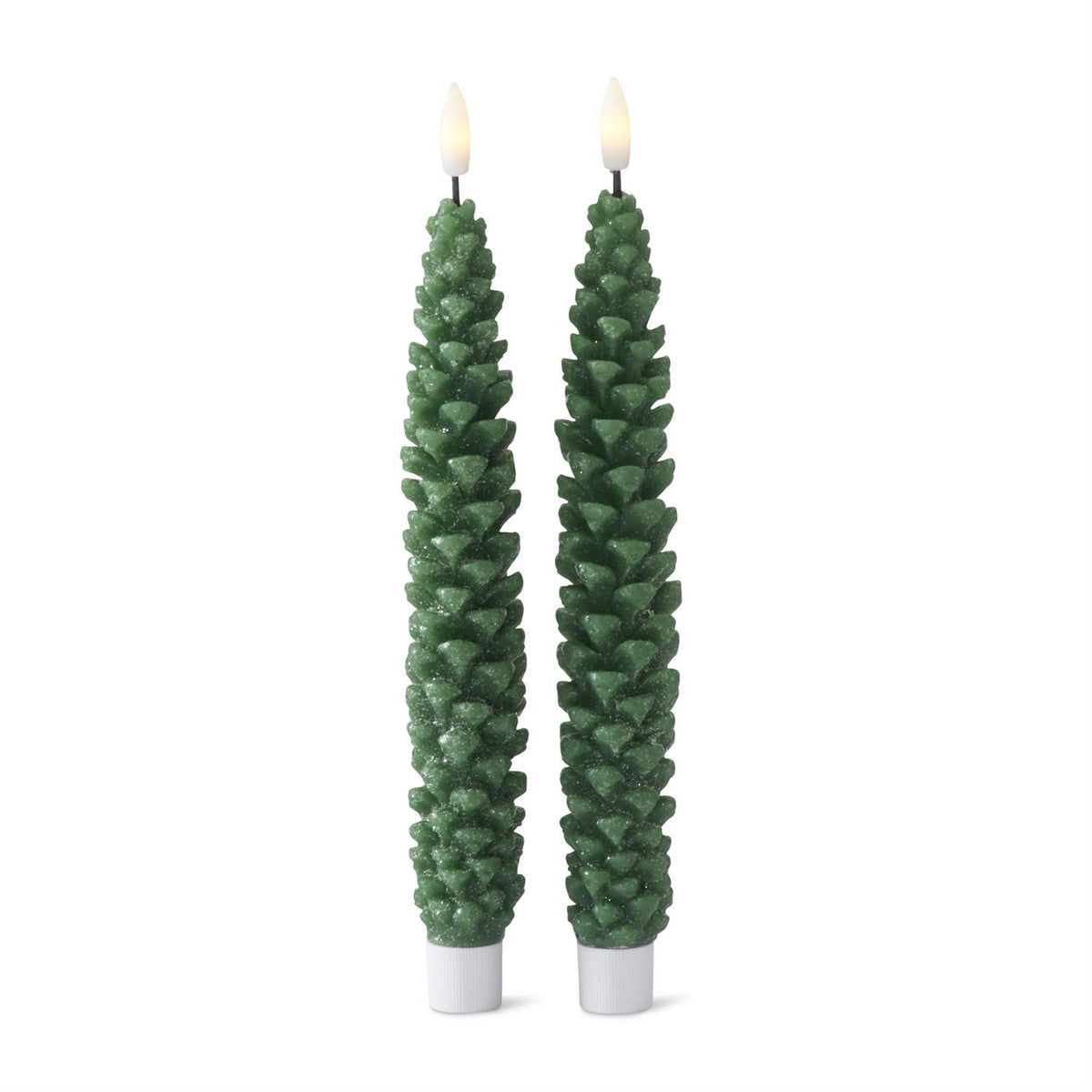 Green Wax LED Pinecone Taper Candles