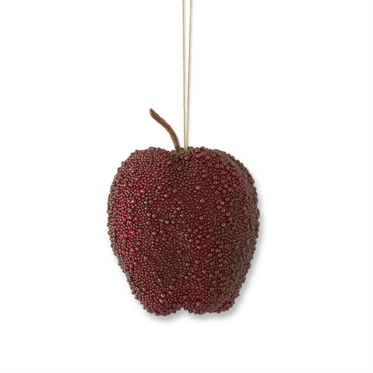 Burgundy Seed Beaded Apple Ornament