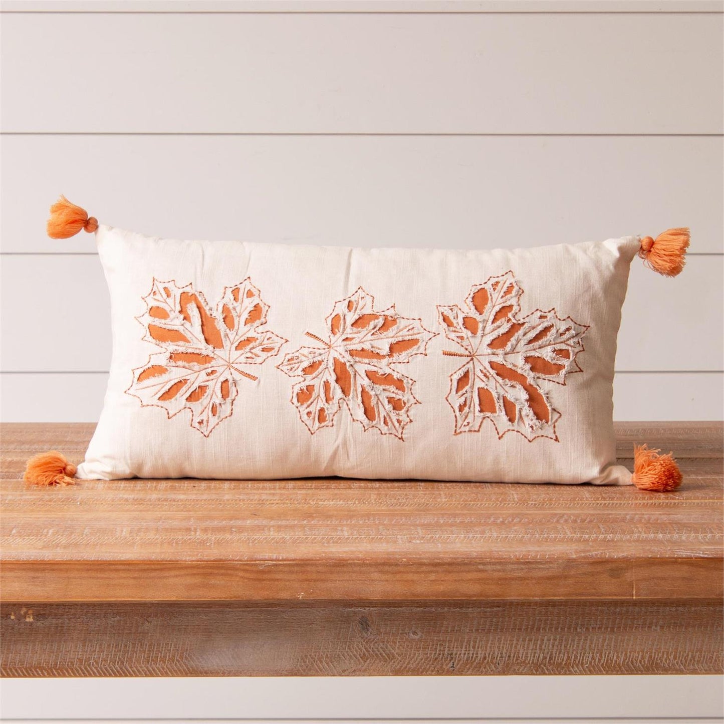 Leaf Embroidery And Tassels Pillow