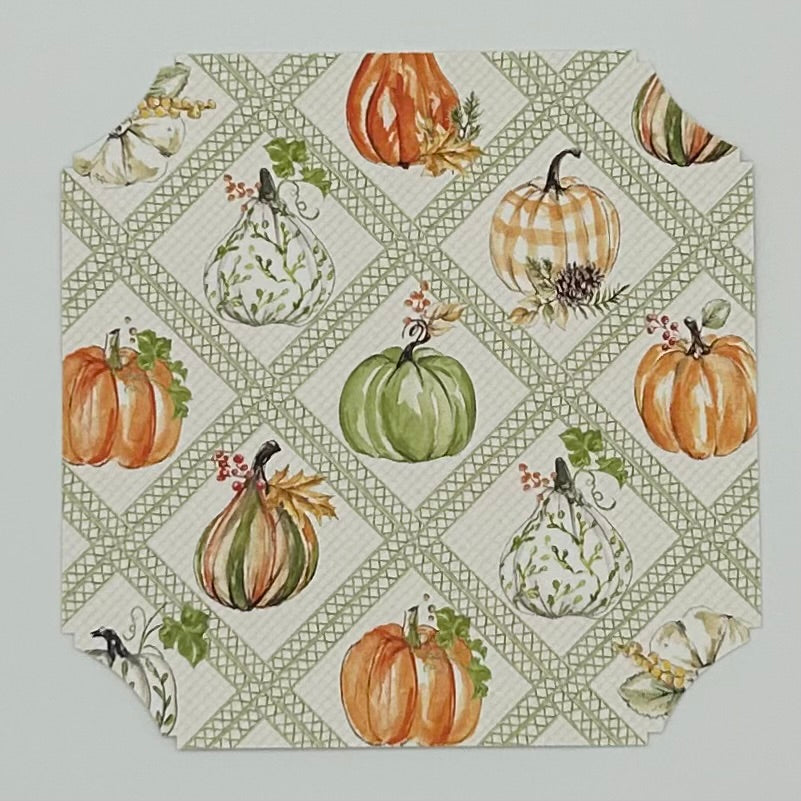 Green Chinoiserie & Orange Pumpkin Stack Die-Cut Coaster