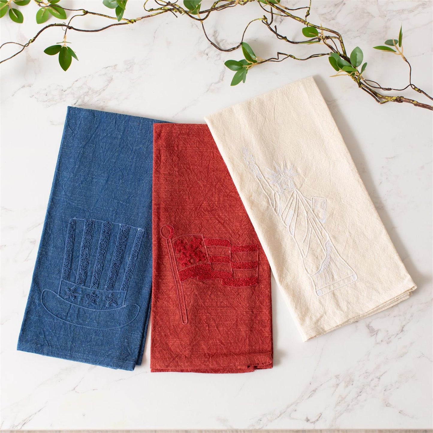Patriotic Stone Washed Tea Towels, Set of 3