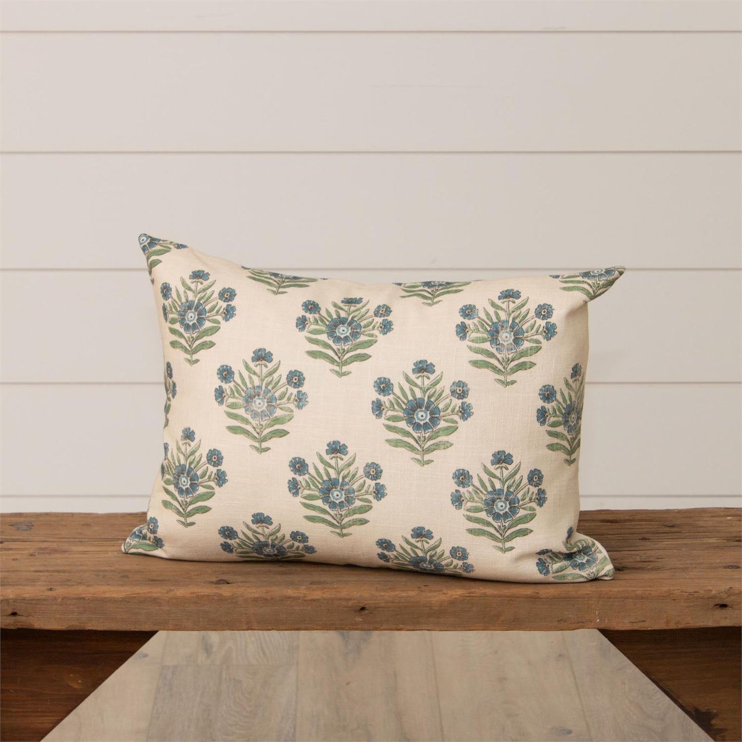 Lumbar Pillow with Blue Block Print