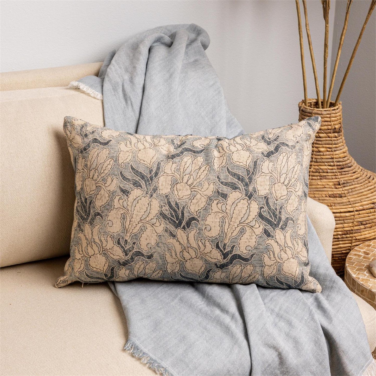 Windward Blue with Kantha Stitch Lumbar Pillow