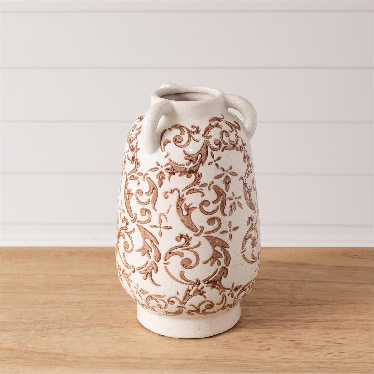 Tan and Brown Floral Vase