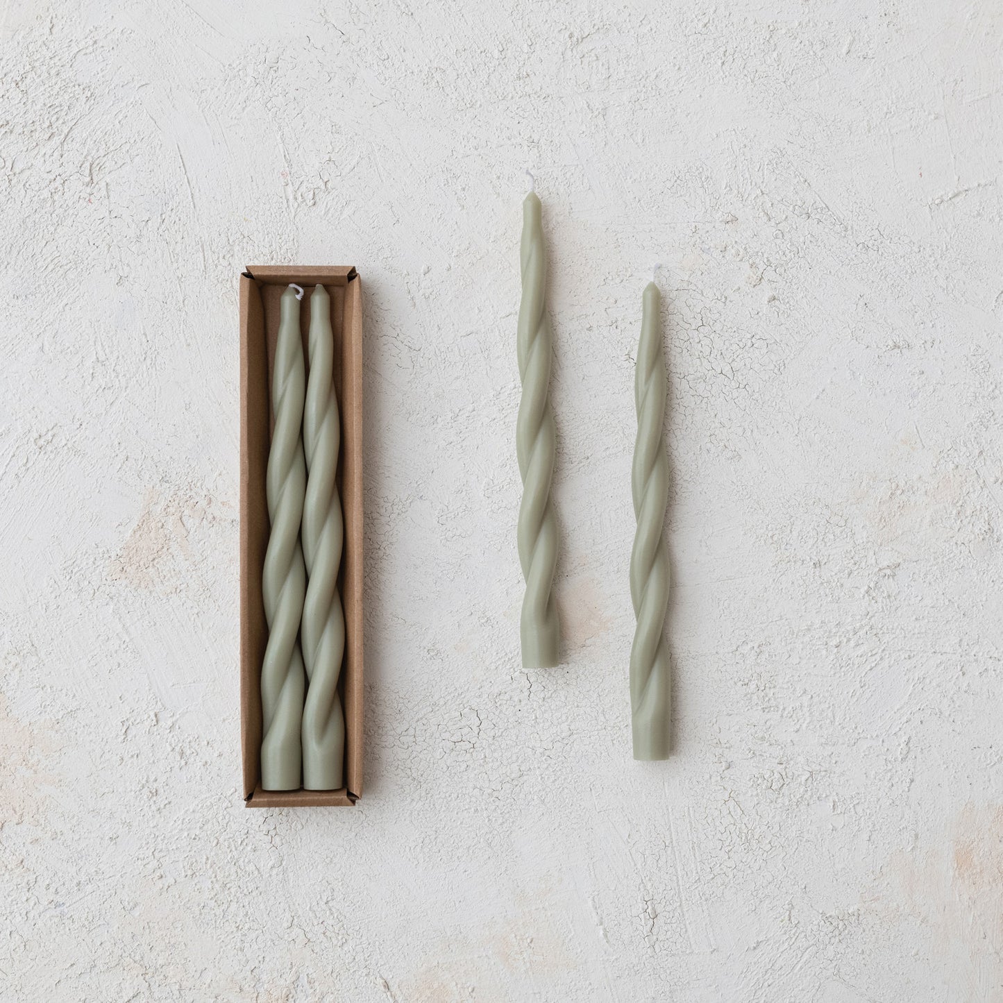 Unscented Twisted Taper Candles in Box, Green, Set of 2
