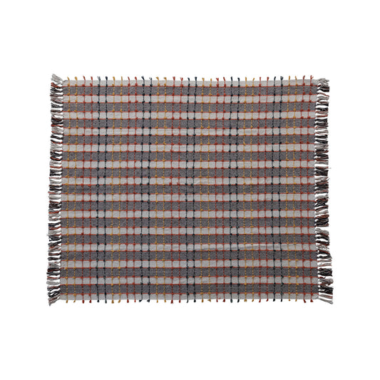 Woven Cotton Blend Throw w/ Knots & Fringe, Multi Color Plaid