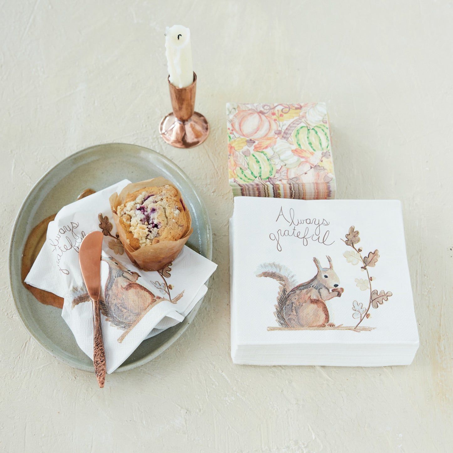 Paper Cocktail Napkins with Pumpkins, Leaves & Acorns - 50 Count
