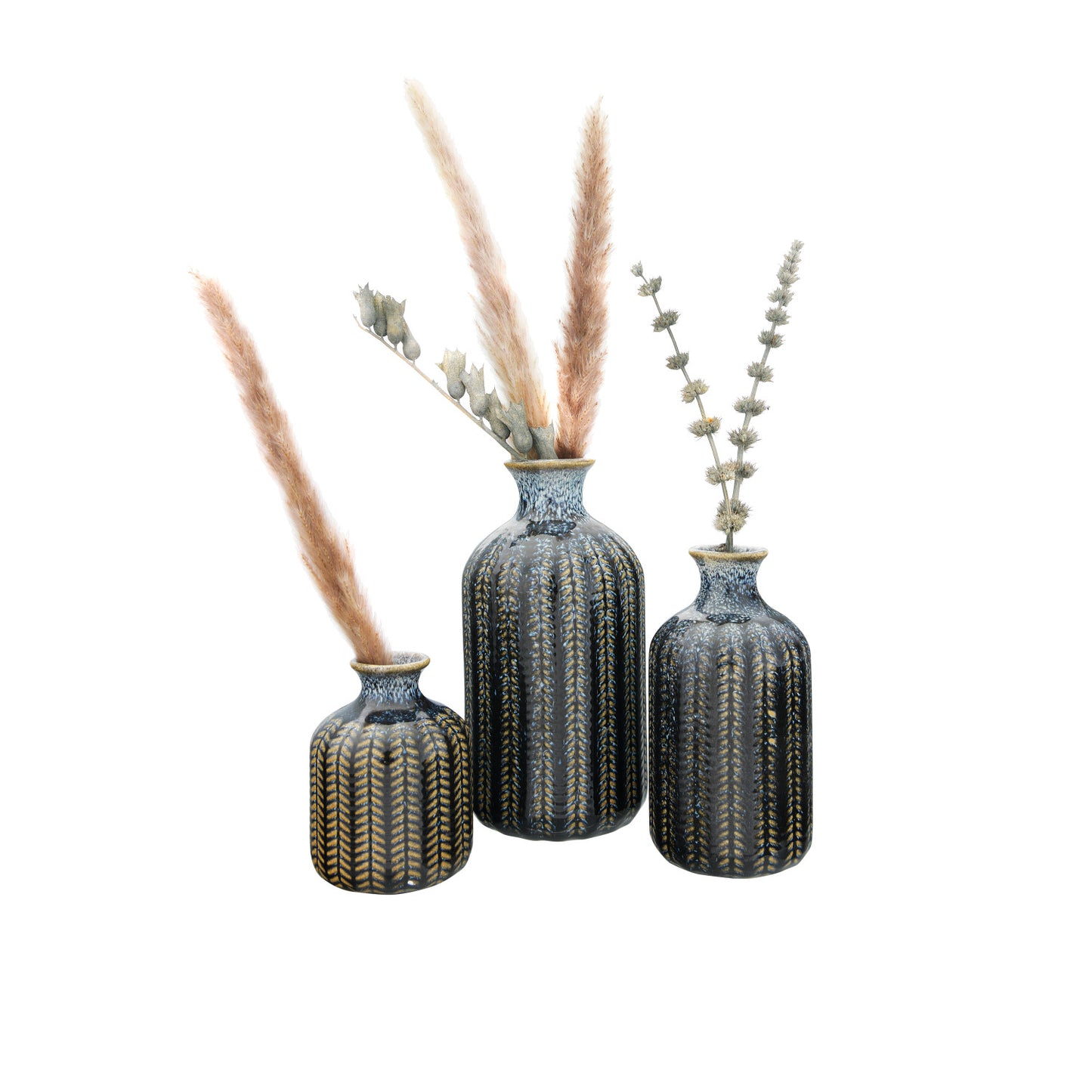 Embossed Stoneware Vases with Glaze