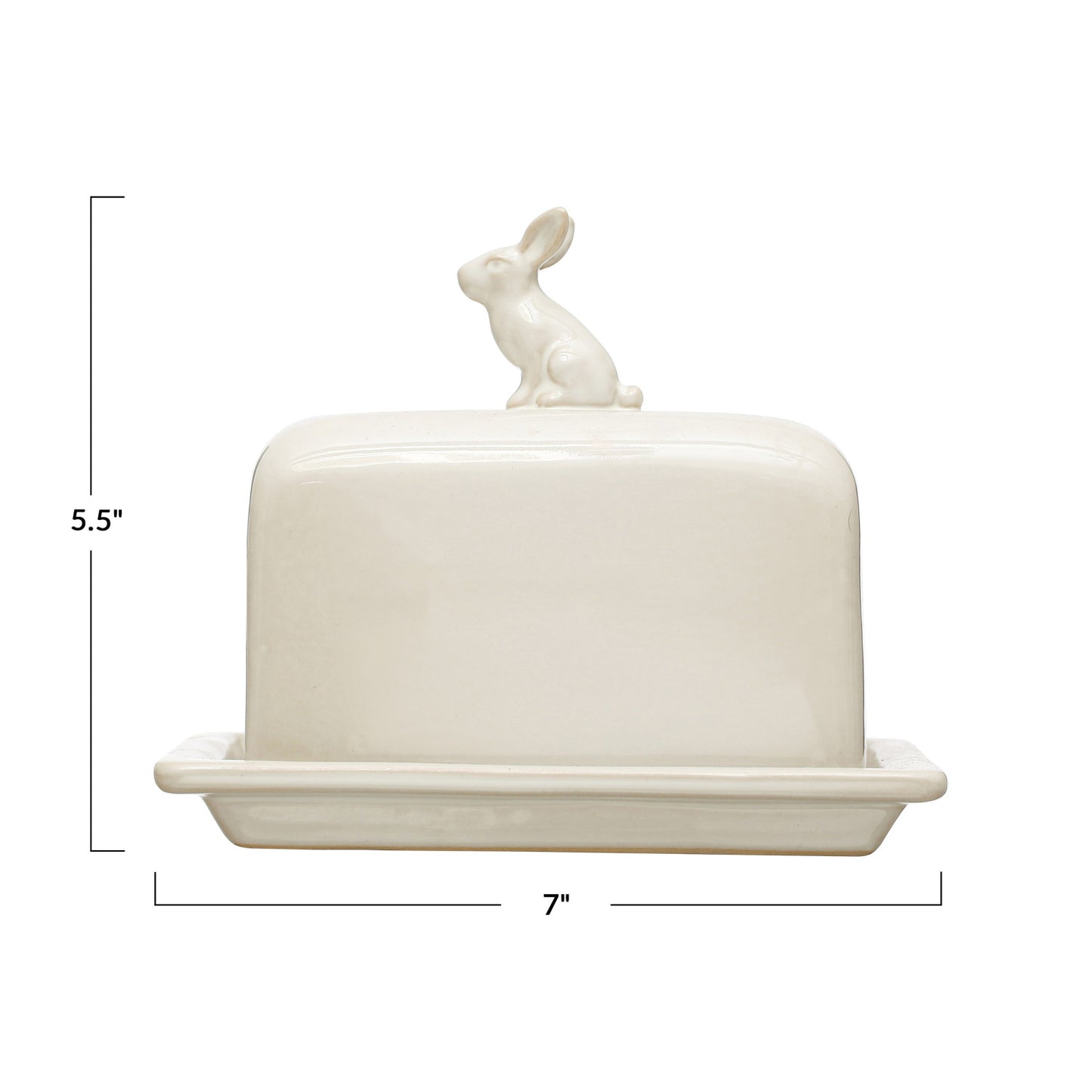 Stoneware Baker or Butter Dish with Rabbit Finial