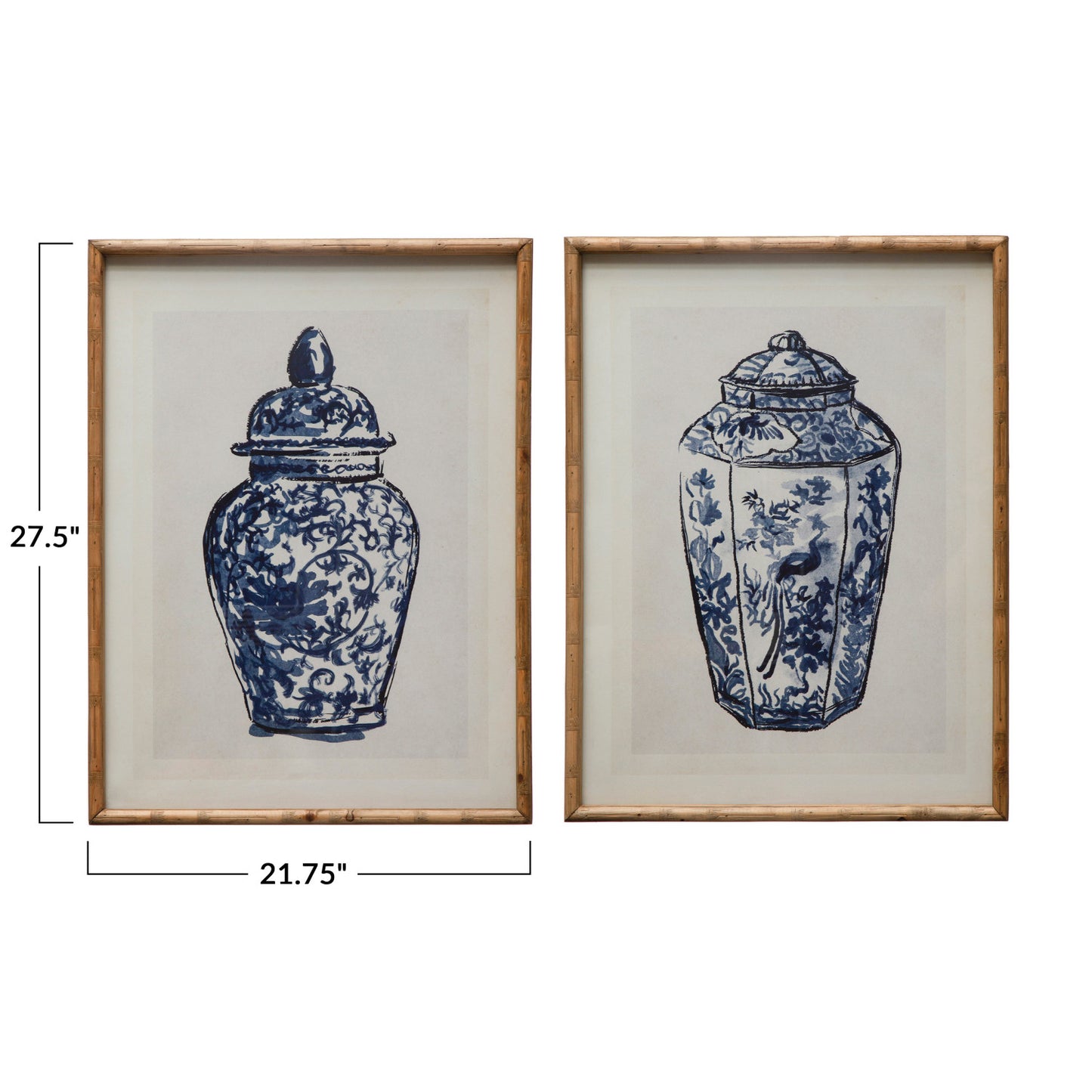 Wood Framed Glass Wall Décor with Cachepot, Blue & White