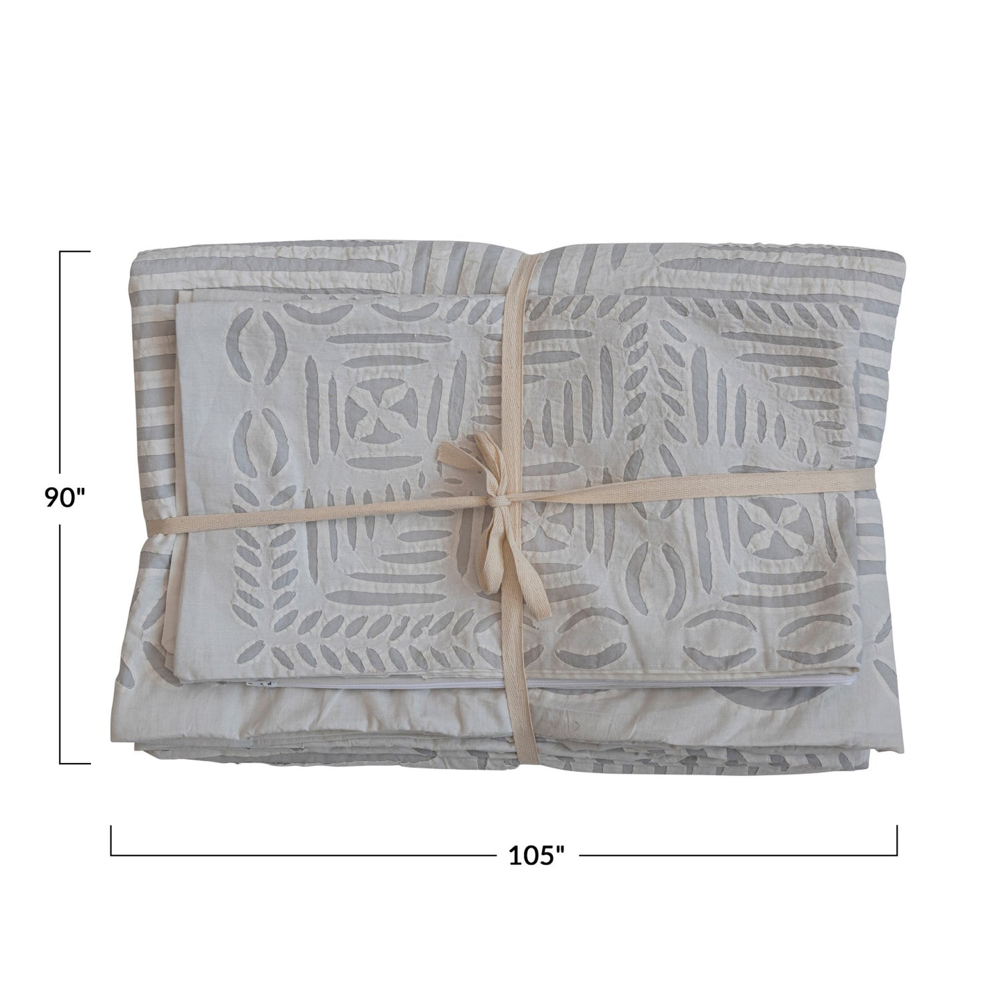 Handmade Cotton Bed Cover with Cutwork & 2 Standard Shams