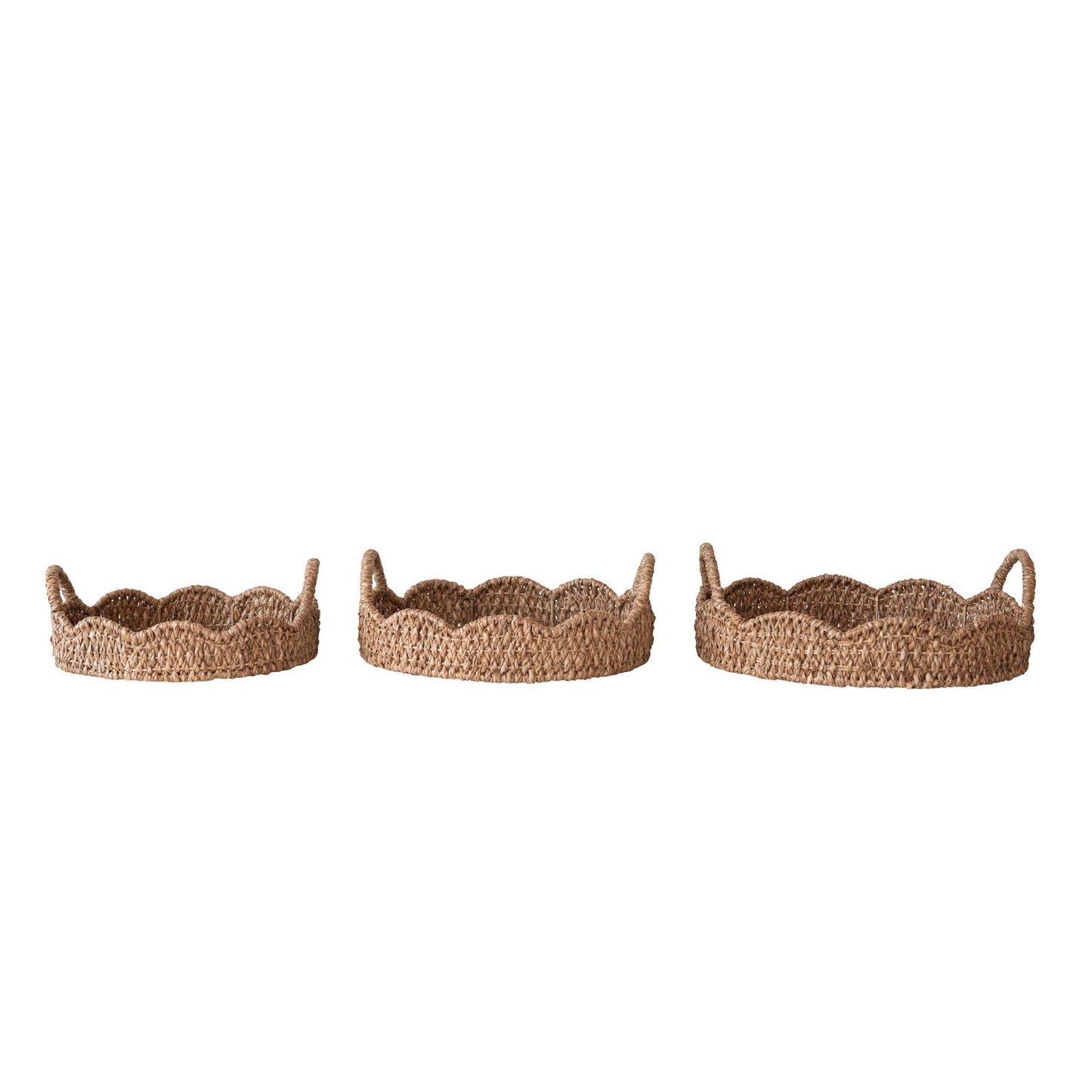 Decorative Braided Bankuan and Rattan Trays with Scalloped Edge and Handles