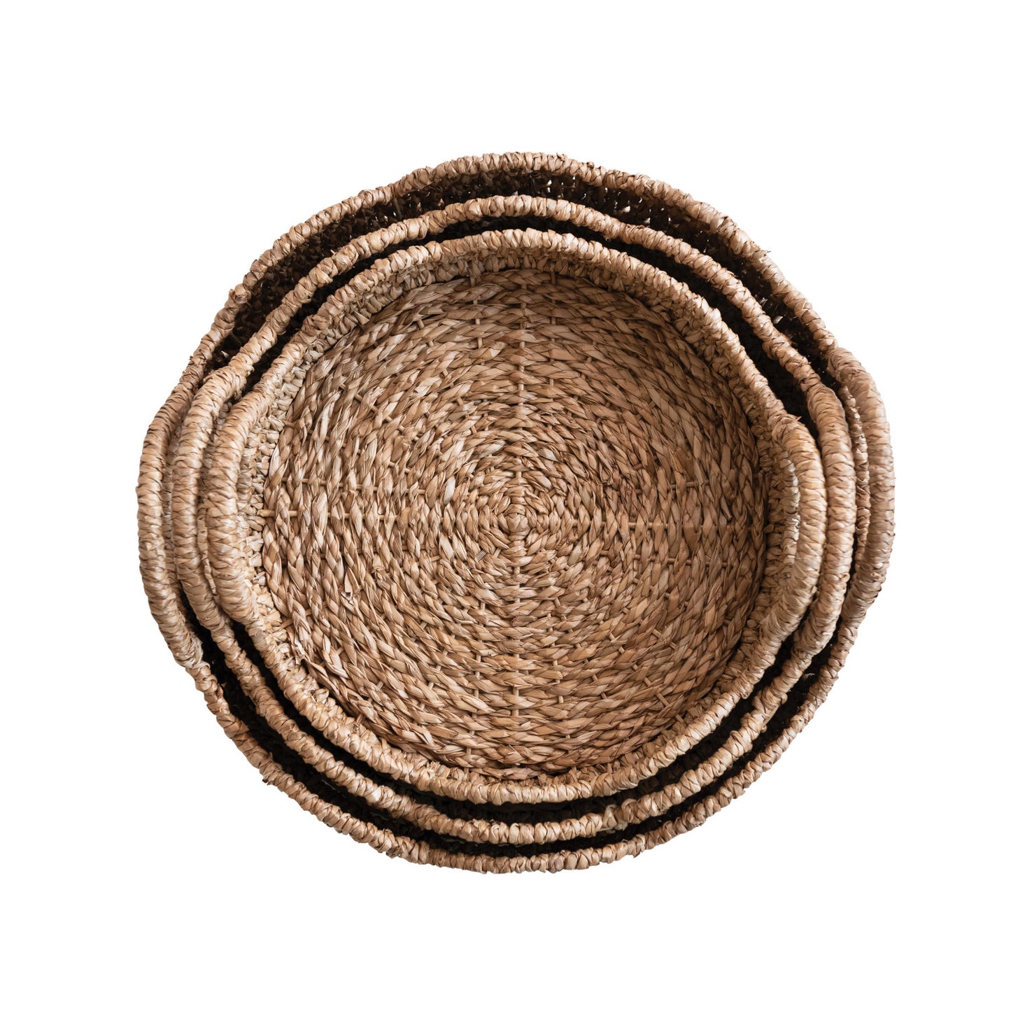 Decorative Braided Bankuan and Rattan Trays with Scalloped Edge and Handles