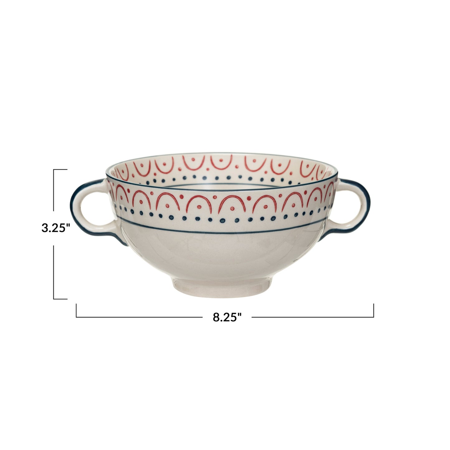 Stoneware Bowl with Handles and Pattern