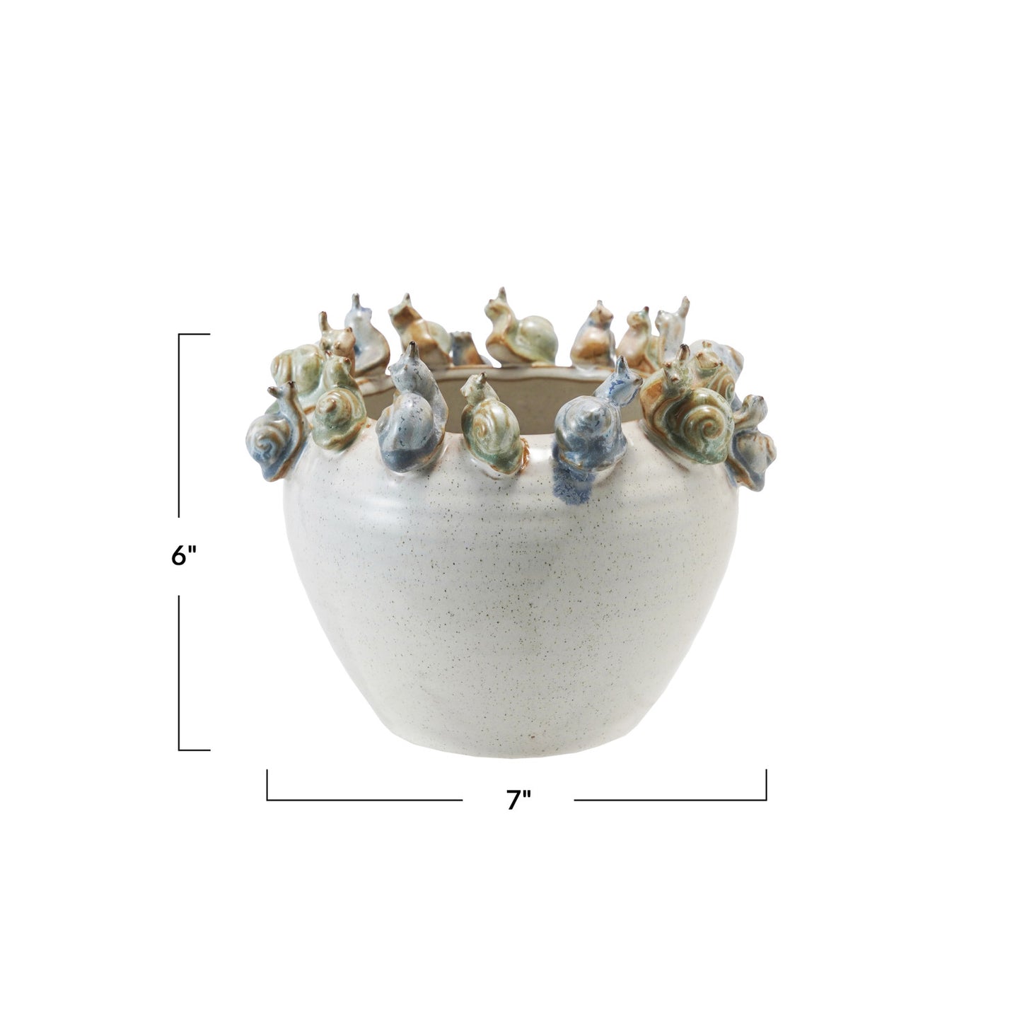 Stoneware Planter with 3D Snails on Rim