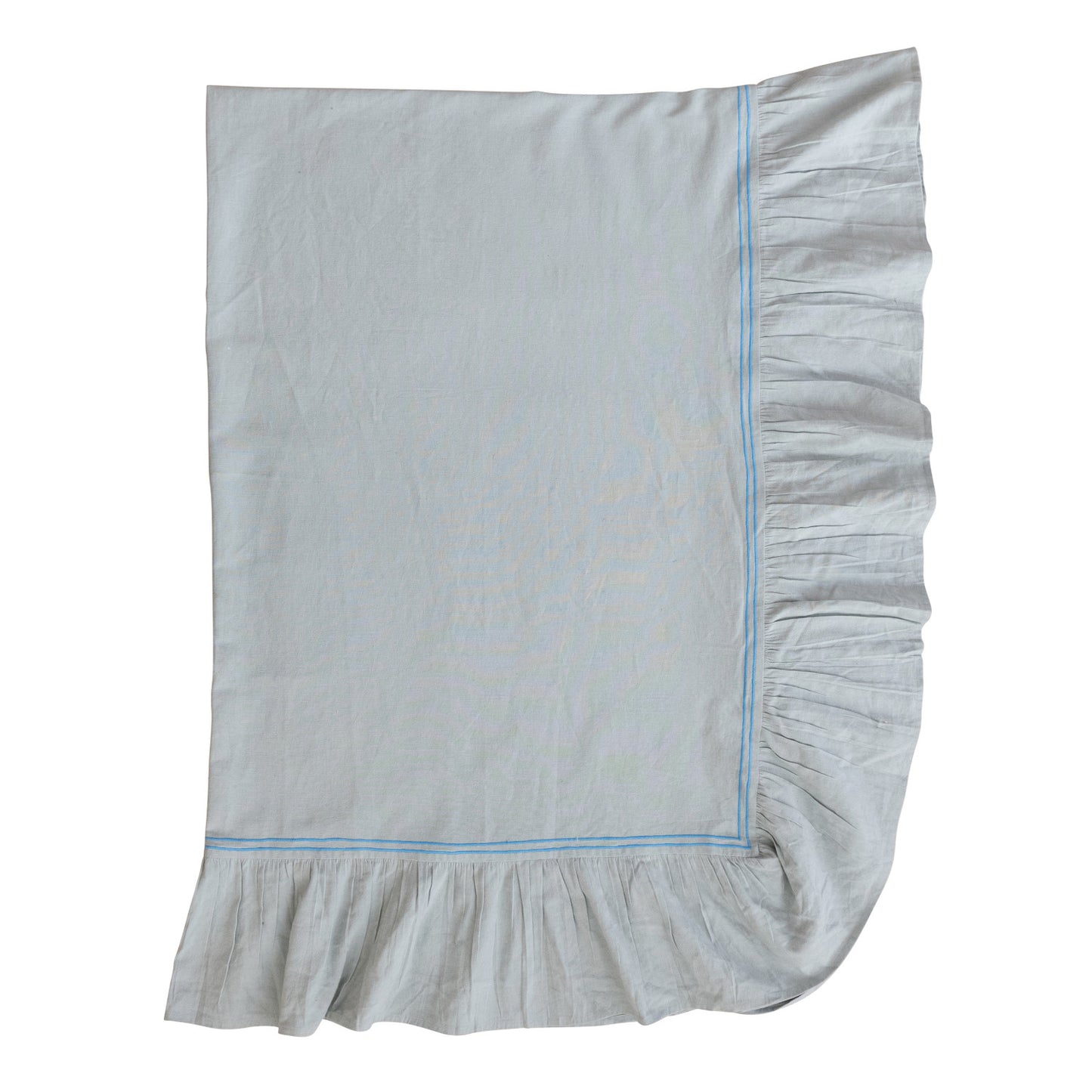 Cotton & Linen Tablecloth w/ Embroidered Trim & Ruffled Edge