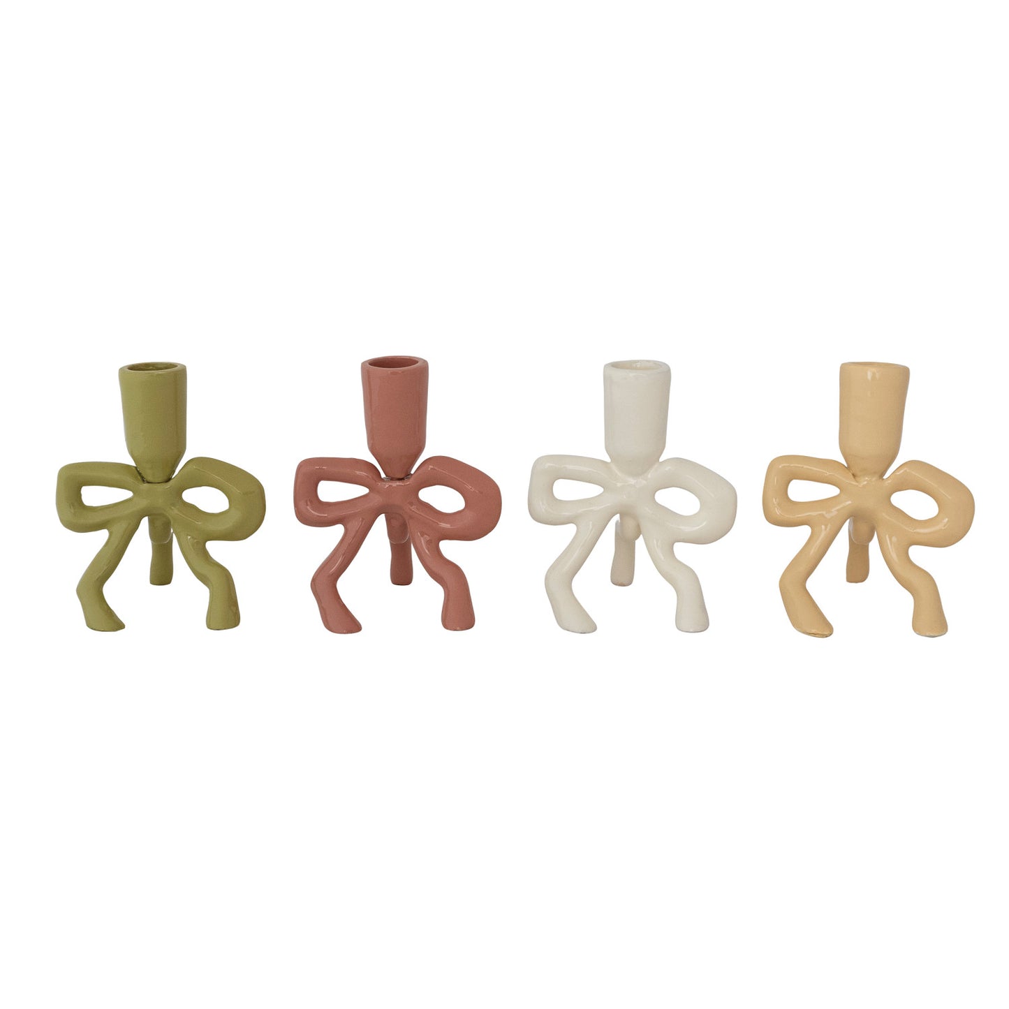 Enameled Cast Aluminum Taper Holder with Bow Shaped Base, 4 Colors