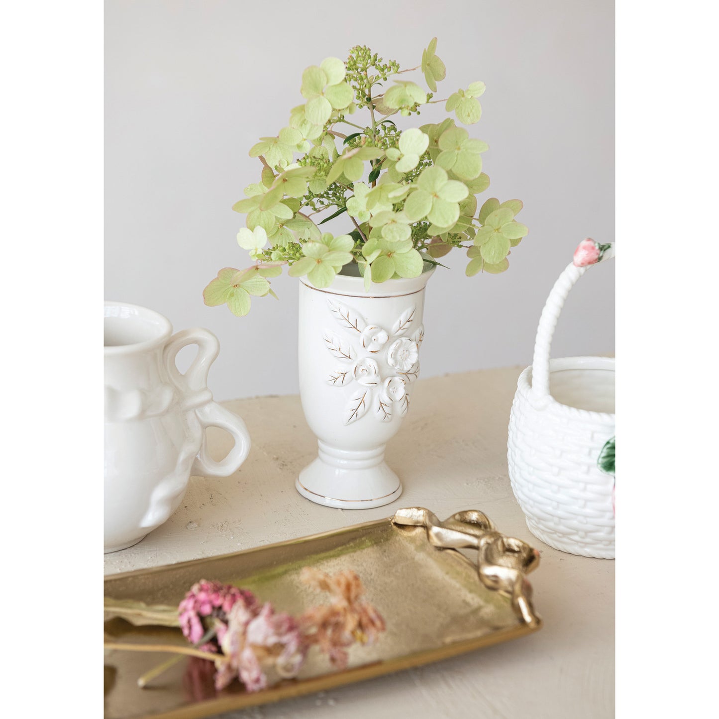 Stoneware Vintage Reproduction Footed Vase with Flowers