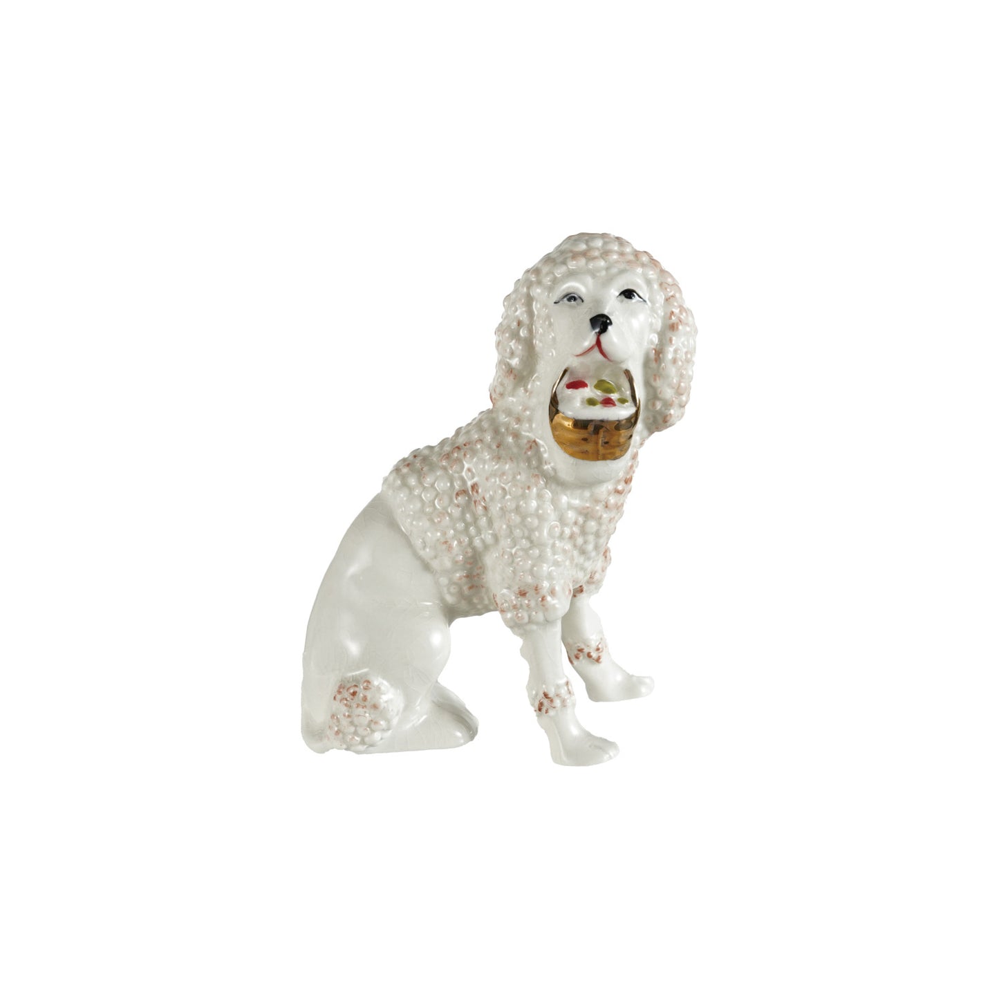 Stoneware Vintage Reproduction Staffordshire Poodle with Basket