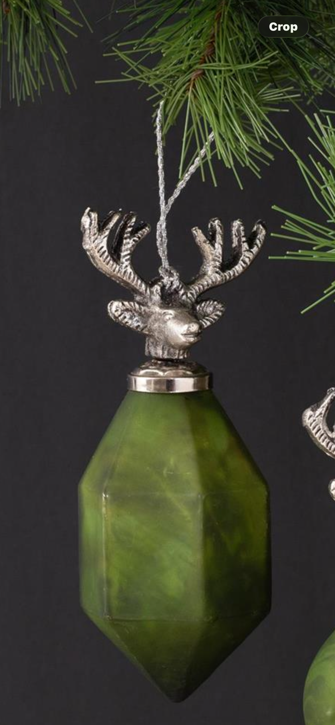 Green And Silver Glass Deer Heads