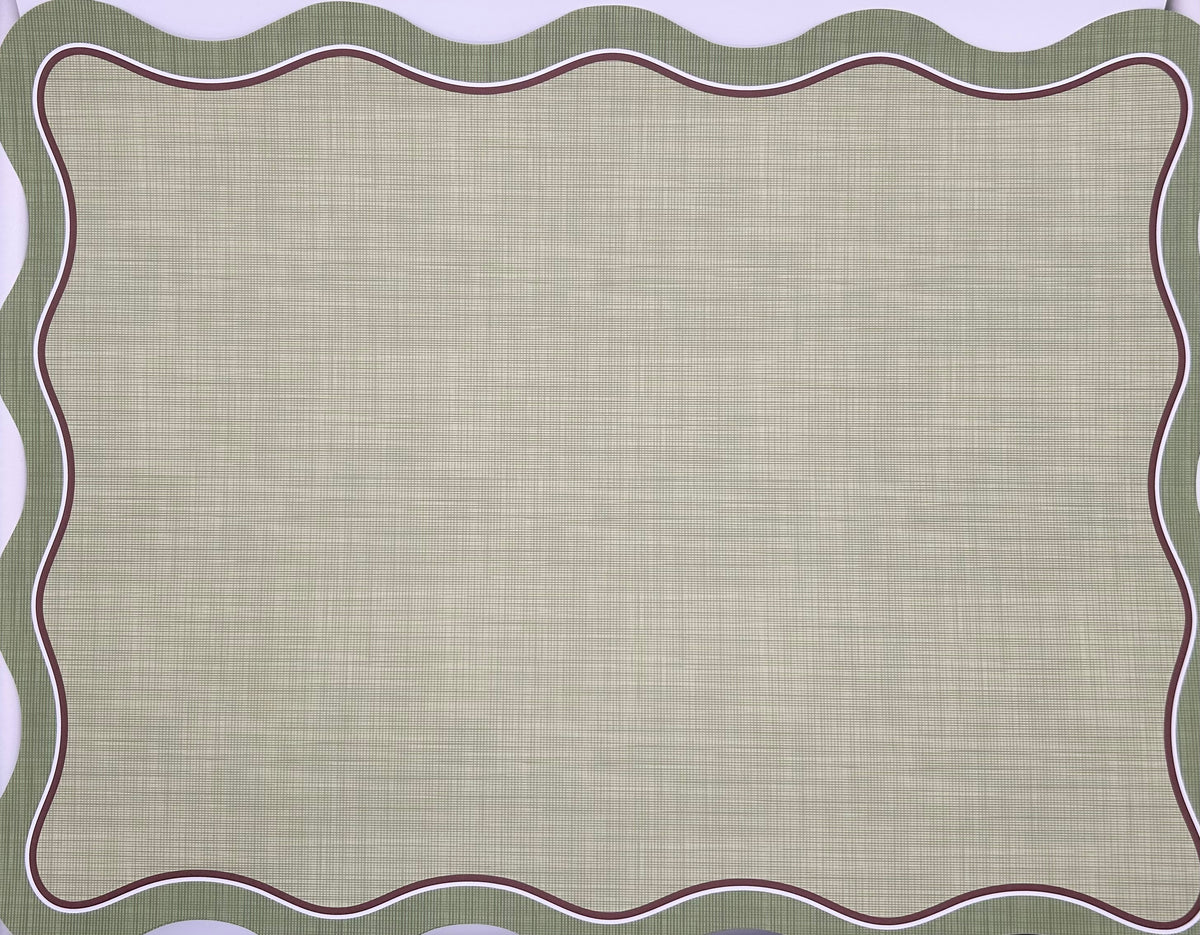 Green Linen with Green & Brown Wave Border