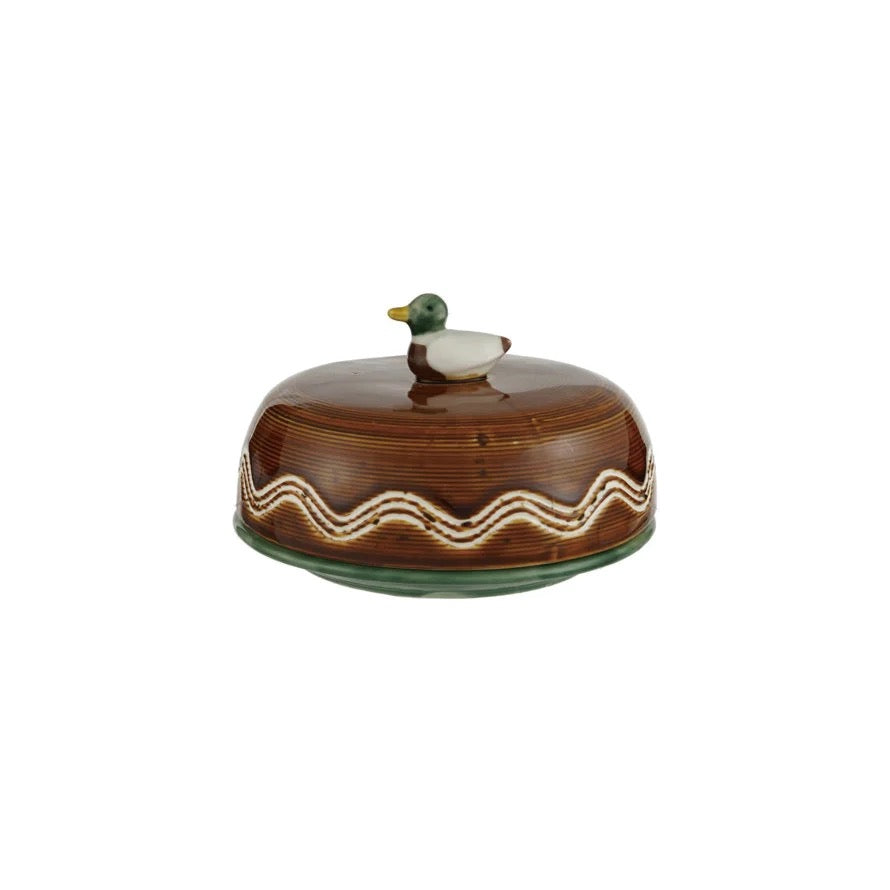 Stoneware Dish With Lid & Duck