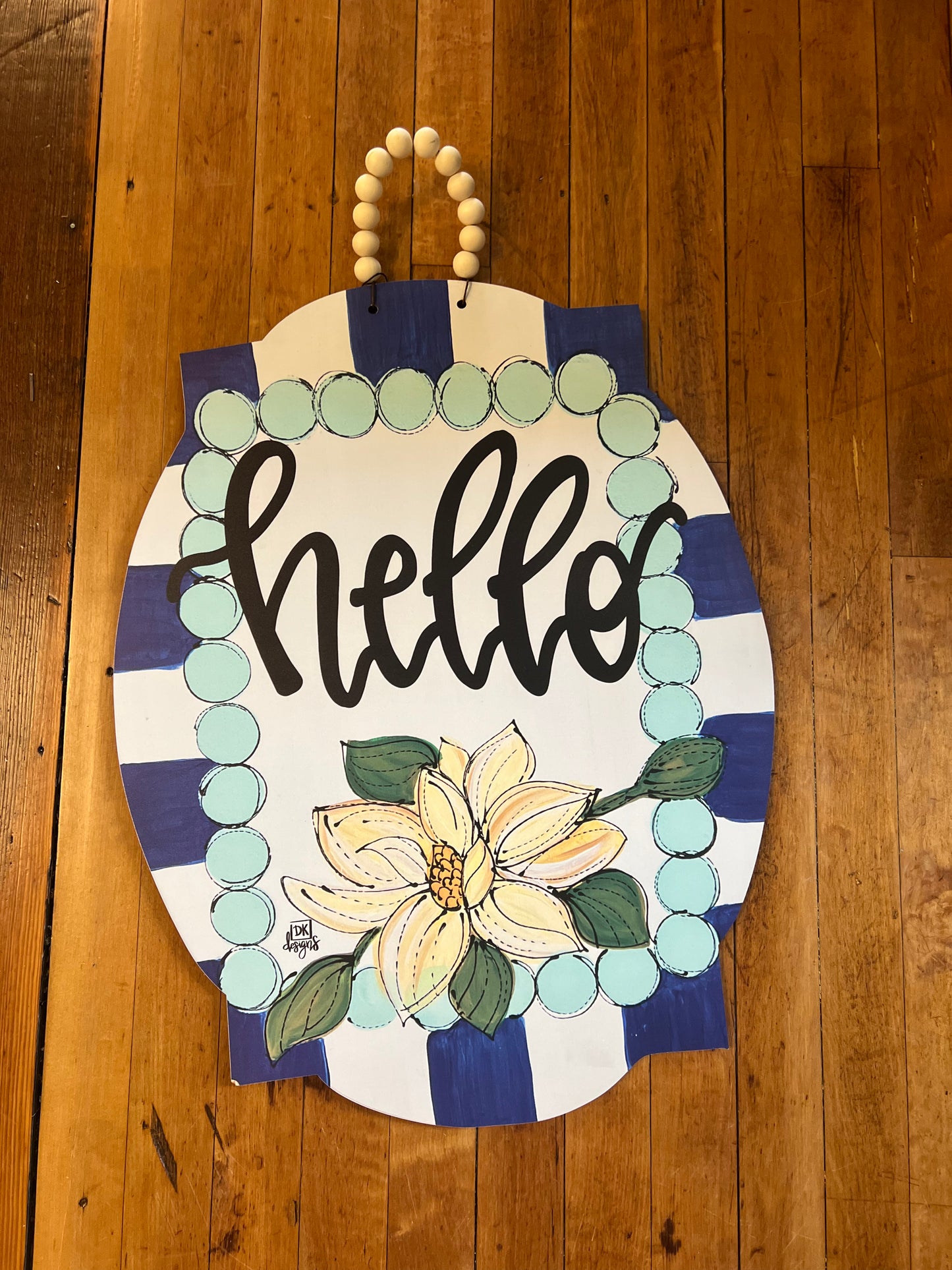 Navy Striped and Magnolia "Hello" Door Hanger