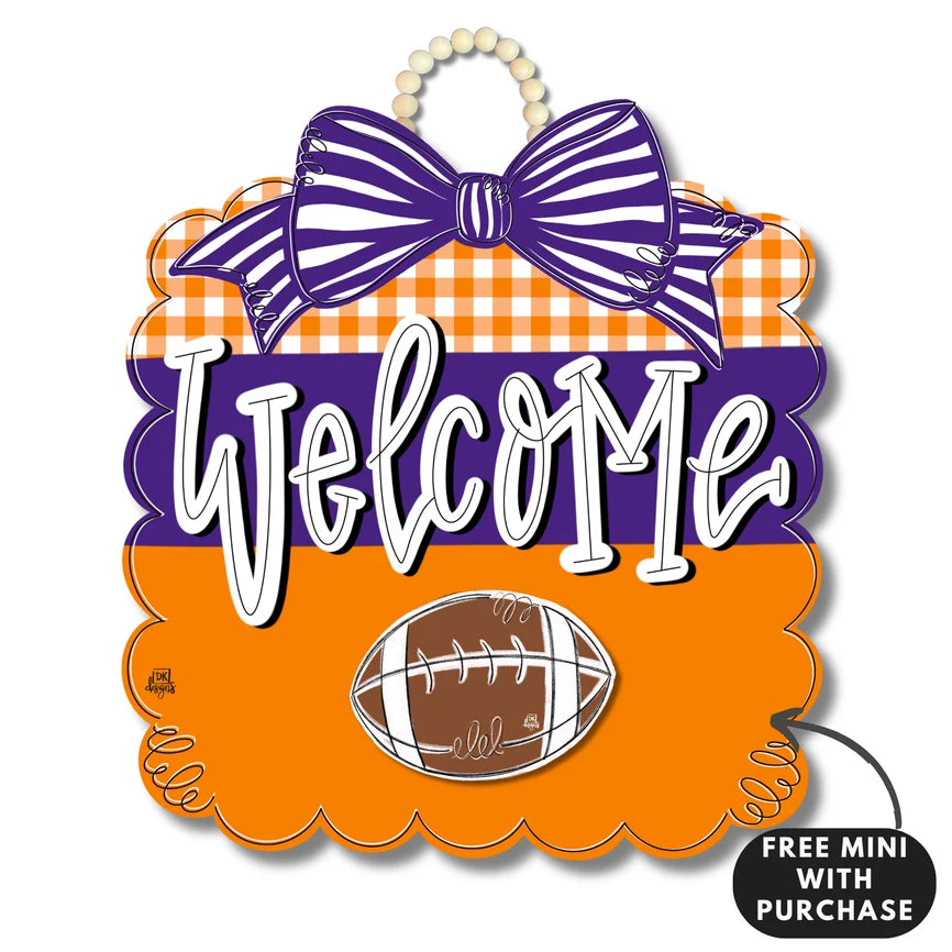 Clemson Inspired Scalloped Door Hanger w/ Football Mini