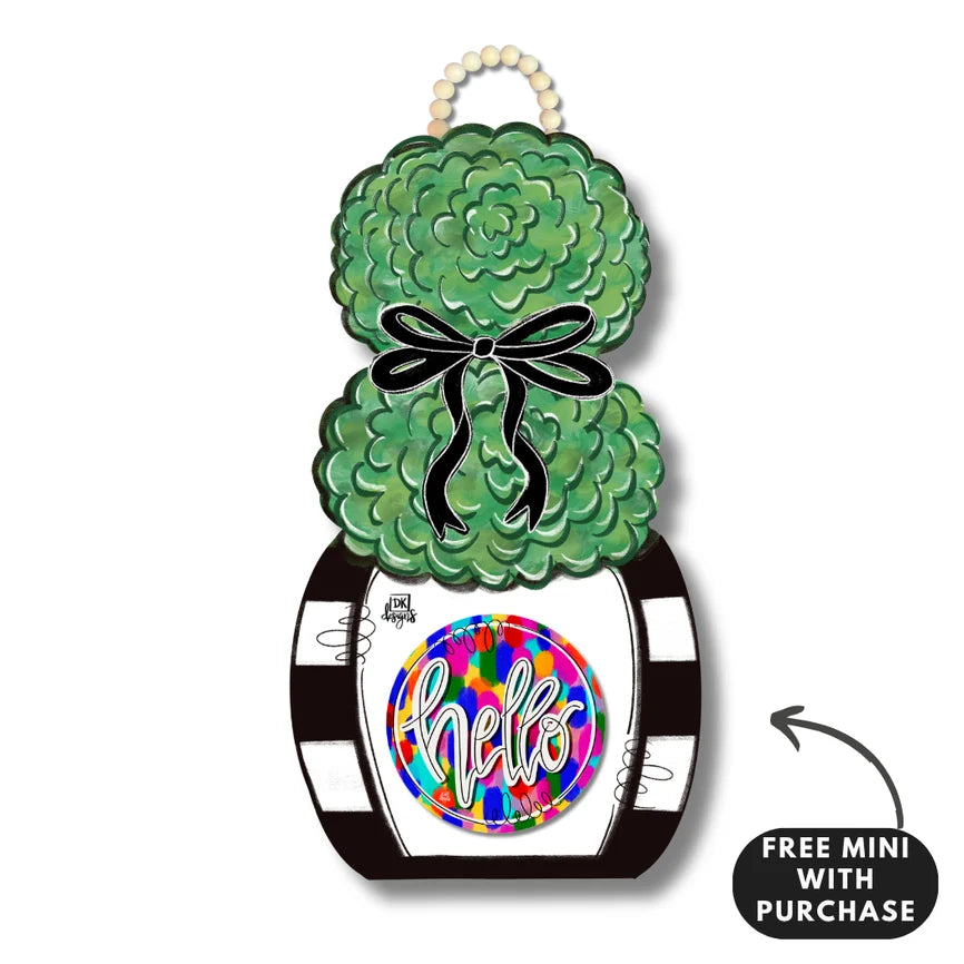 Black and White Topiary Door Hanger w/ Hello Mini