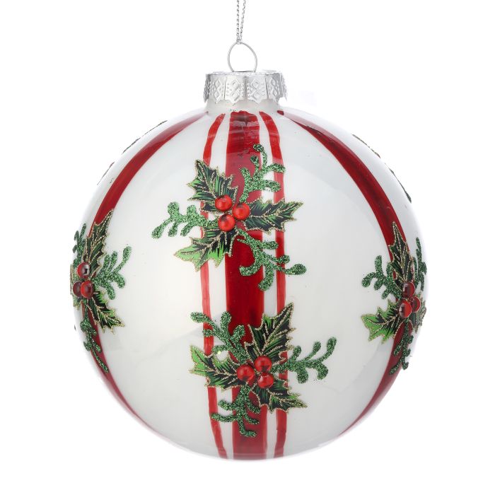 Pearlized Striped Holly Ornament