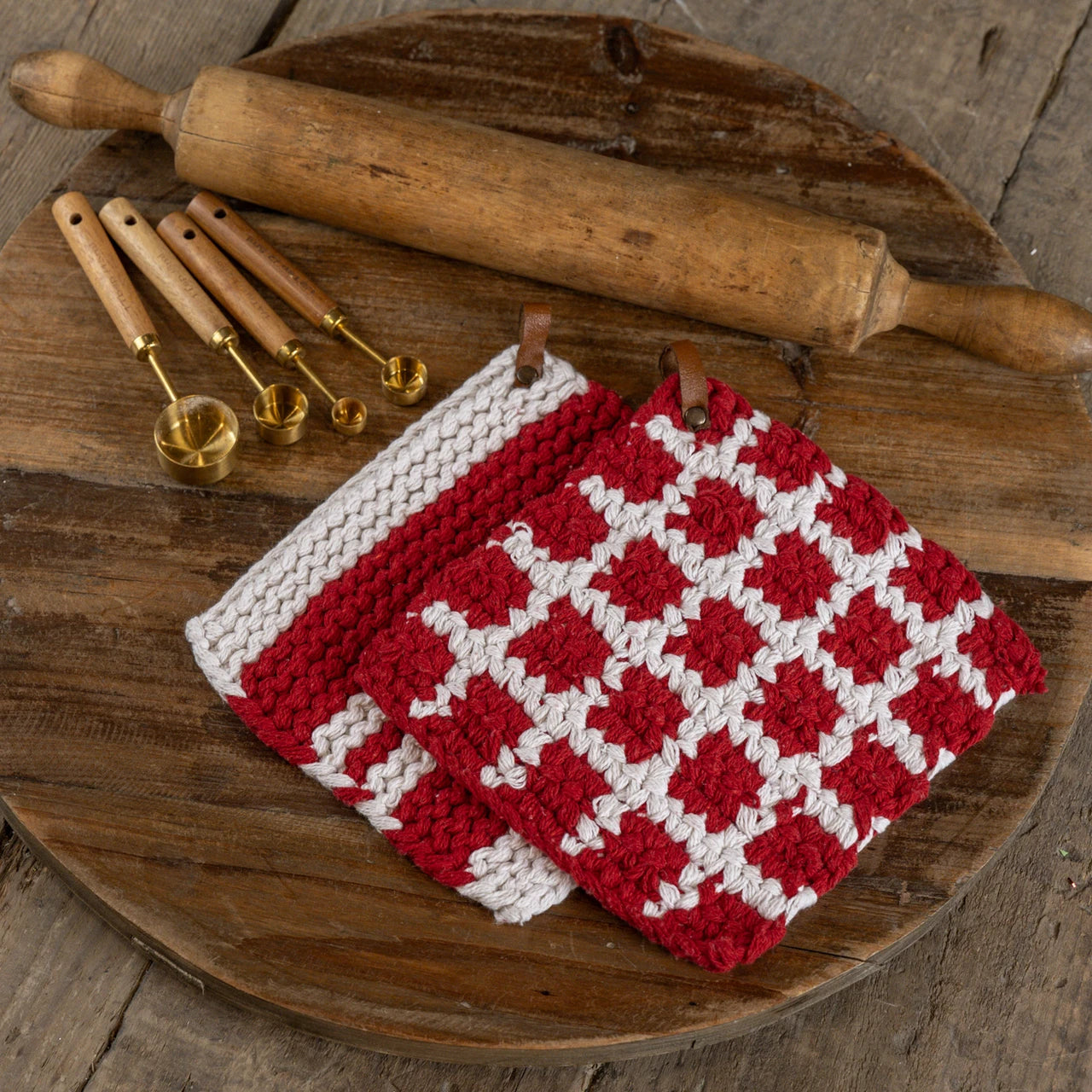 Red and White Potholders, Set of 2