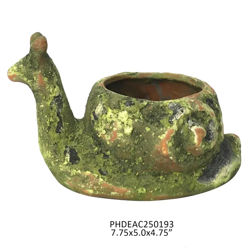 Mossy Terra Cotta Snail Planter