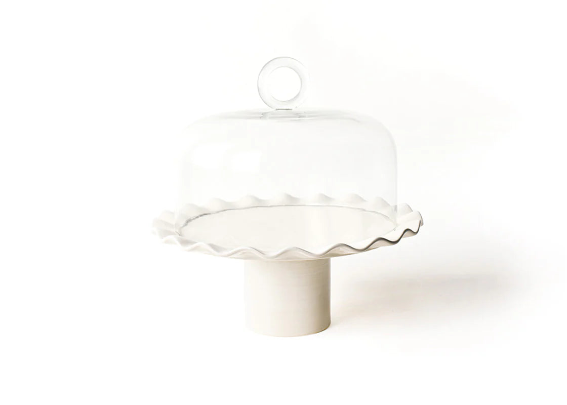 Signature White Ruffle Large Cake Stand with Glass Dome