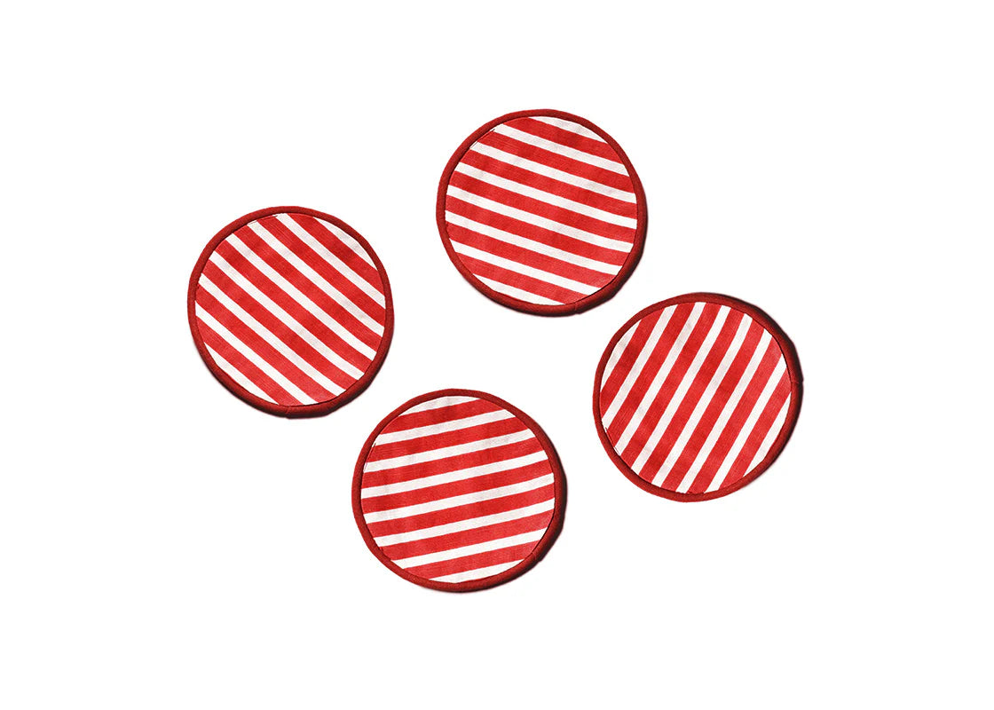 Red Stripe Round Cocktail Napkins - Set of 4