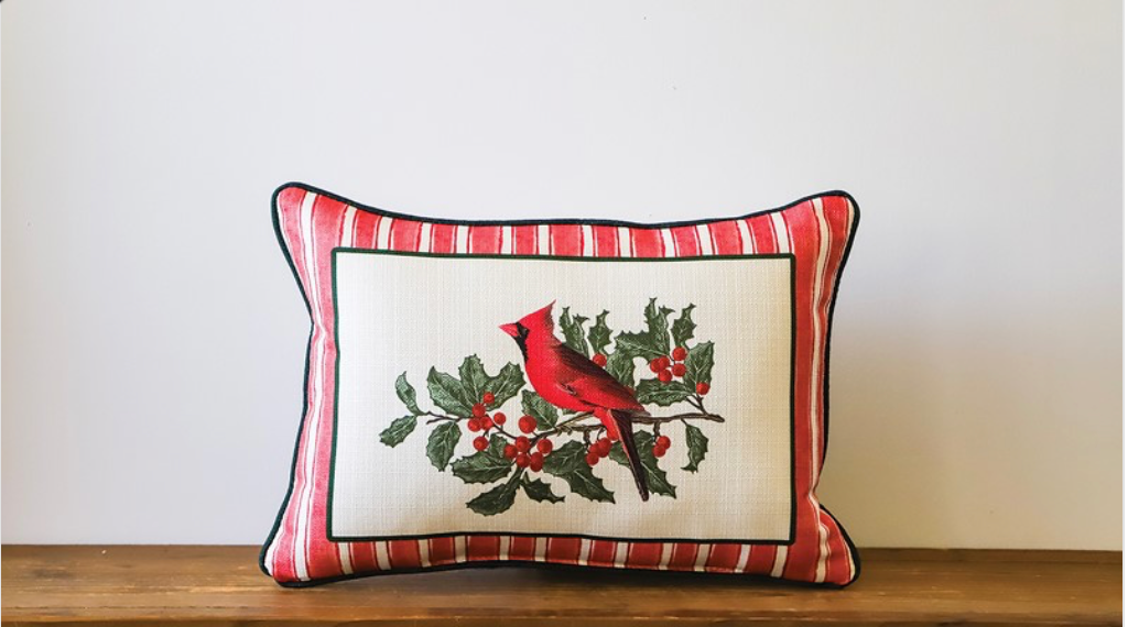 Vintage Striped Cardinal Pillow