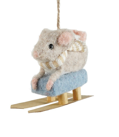 Felt Mouse on Sled/Skates Ornament