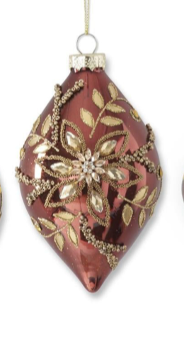 Burgundy, Gold Glittered, Jeweled Ornaments