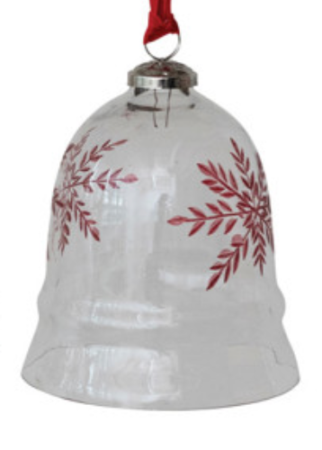 Etched Glass Bell Ornament with Velvet Ribbon