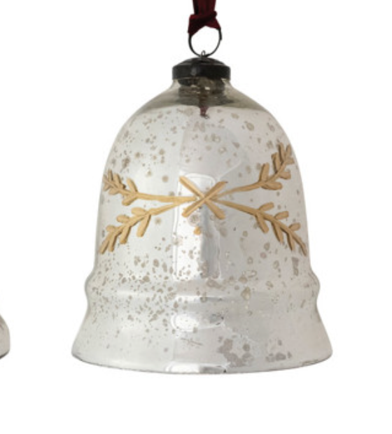 Etched Mercury Glass Bell Shaped Ornament